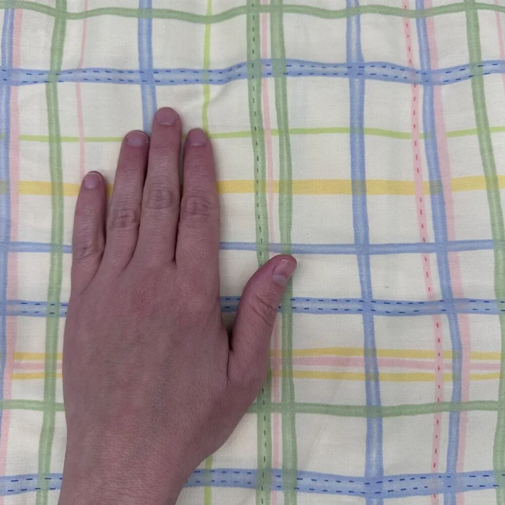 Vintage Curtain Topper Pastel Plaid Stripes Blue Yellow USA Cotton Cottagecore